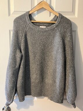 LC Lauren Conrad Silver Thread Sparkle Gray Crewneck Sweater